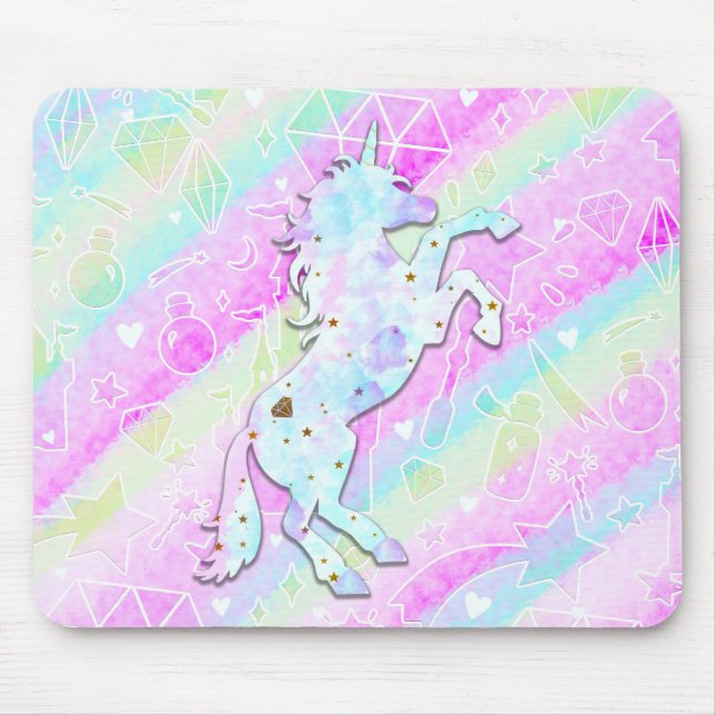 Pastel Rainbow Diamonds & Stars Magic Unicorn Musmatta (Framsidan)