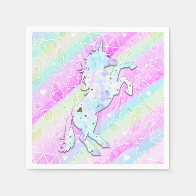 Pastel Rainbow Diamonds & Stars Magic Unicorn Pappersservett (Framsidan)