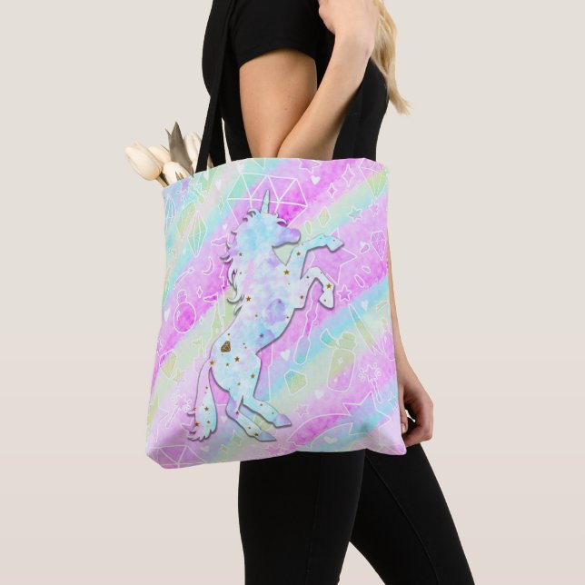 Pastel Rainbow Diamonds & Stars Magic Unicorn Tygkasse (Närbild)