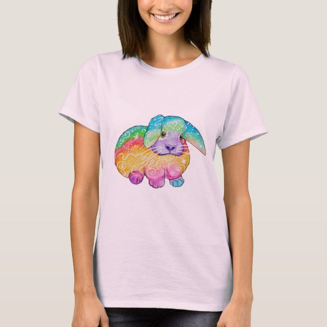 Pastel Rainbow Doodle Bunny Rabbit T-Shirt (Framsida)
