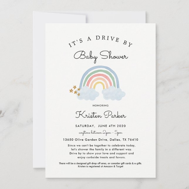 Pastel Rainbow Drive by Baby Shower bjudning Boy Inbjudningar (Framsida)