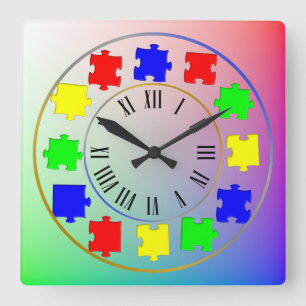 Pastel Rainbow Färg Jigszle Puzzle på romerska mär Fyrkantig Klocka