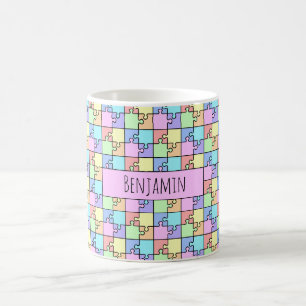 Pastel Rainbow Färg Puzzle Geometric Namn Kaffemugg