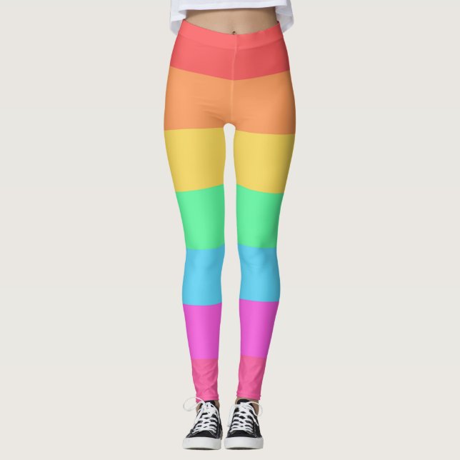Pastel Rainbow Färg Rand Design Leggings (Framsida)