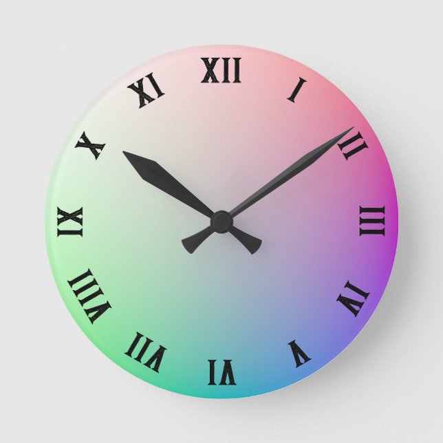Pastel Rainbow Färg, romerska siffror Rund Klocka (Framsida)