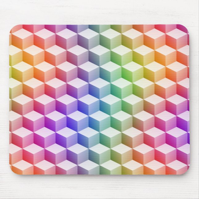 Pastel Rainbow Färgad Shaded 3D Titta på kuber Musmatta (Framsidan)