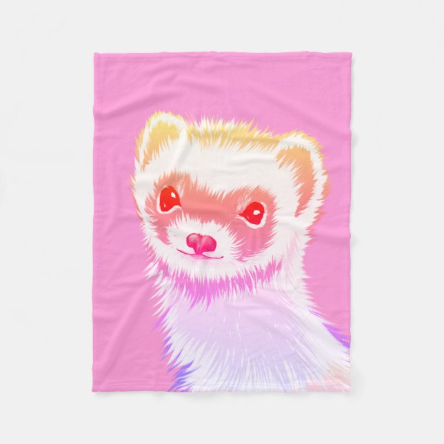 Pastel Rainbow Ferret - Cute Pink Pet Art Fleecefilt (Framsidan)