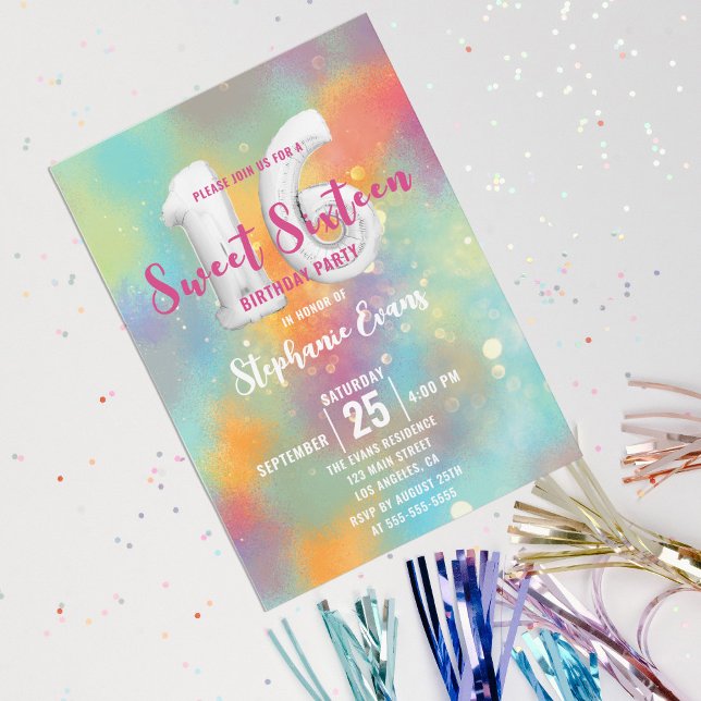 Pastel Rainbow Finare Chic Sweet sixteen Birthday Inbjudningar (Skapare uppladdad)