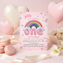 Pastel Rainbow First Birthday Invitation for Girl Inbjudningar