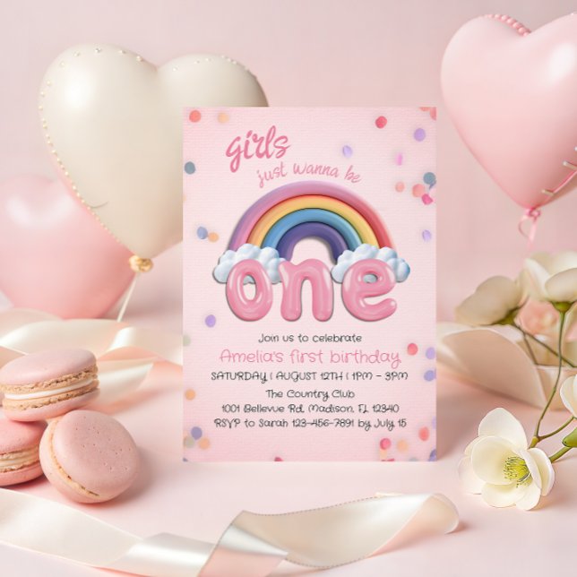 Pastel Rainbow First Birthday Invitation for Girl Inbjudningar (Skapare uppladdad)