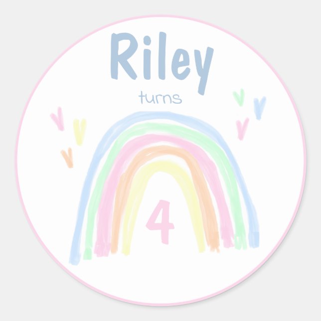 Pastel Rainbow Födelsedagsfest Sticker Runt Klistermärke (Framsida)