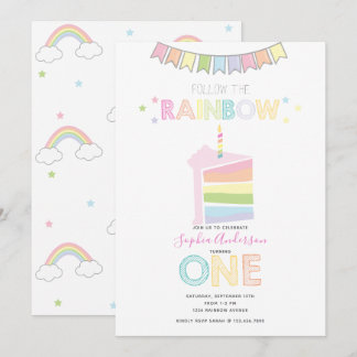 Pastel Rainbow Första Födelsedagsfesten Inbjudningar