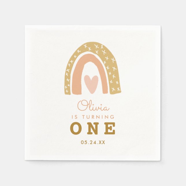 Pastel Rainbow Girl 1:a födelsedagen Party Pappersservett (Framsidan)