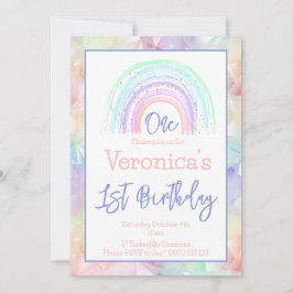 Pastel Rainbow Girl 1st Birthday Geometric Gräns Inbjudningar