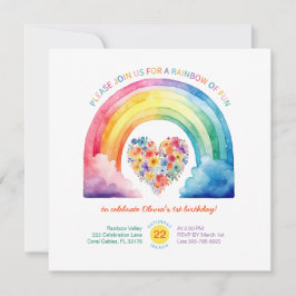 Pastel Rainbow Girl Birthday med moln Inbjudningar