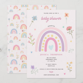 Pastel Rainbow Girl Wildblommor Hearts Baby Shower Inbjudningar