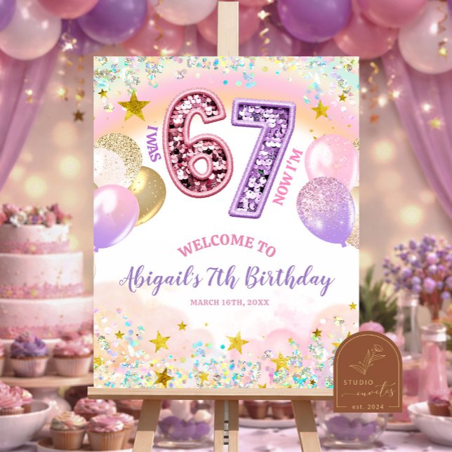 Pastel Rainbow Glitter 67 Birthday Party Poster (Skapare uppladdad)