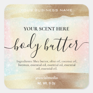 Pastel Rainbow Glitter Guld Body Butter Fyrkantigt Klistermärke