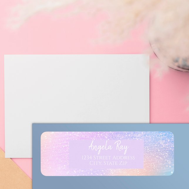 Pastel Rainbow Glitter Return-adressetikett Returadress Etikett (Skapare uppladdad)