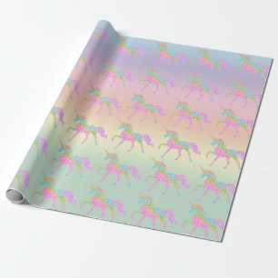 Pastel Rainbow Glitter Unicorn Wrapping Papper Presentpapper