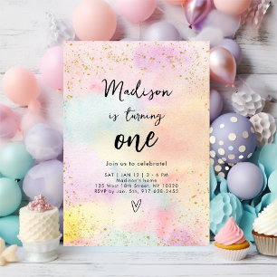 Pastel Rainbow Guld Girl Birthday-inbjudan Inbjudningar