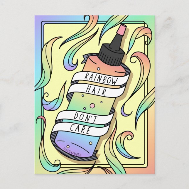 Pastel Rainbow Hair Dye Flaska Tonåring Girl Teckn Vykort (Framsida)