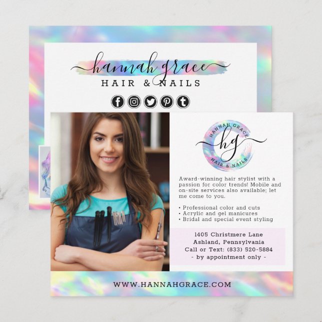 Pastel Rainbow Hair Nagel Business Marknadsföring  Vykort (Fram/baksida)