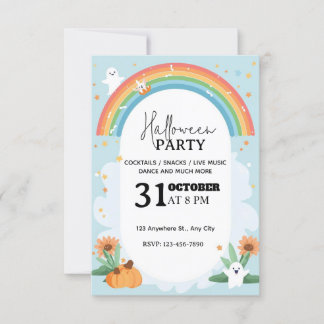 Pastel Rainbow Halloween fest-inbjudan redigerbar Inbjudningar