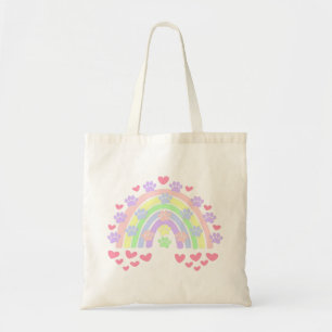 Pastel Rainbow Hearts and Hund Tote Bag Tygkasse