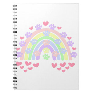 Pastel Rainbow Hearts och Hund Tass avtryck Anteckningsbok
