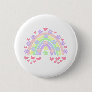 Pastel Rainbow Hearts och Hund Tass avtryck Knapp