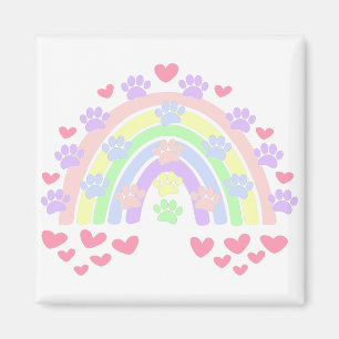 Pastel Rainbow Hearts och Hund Tass avtryck Magnet