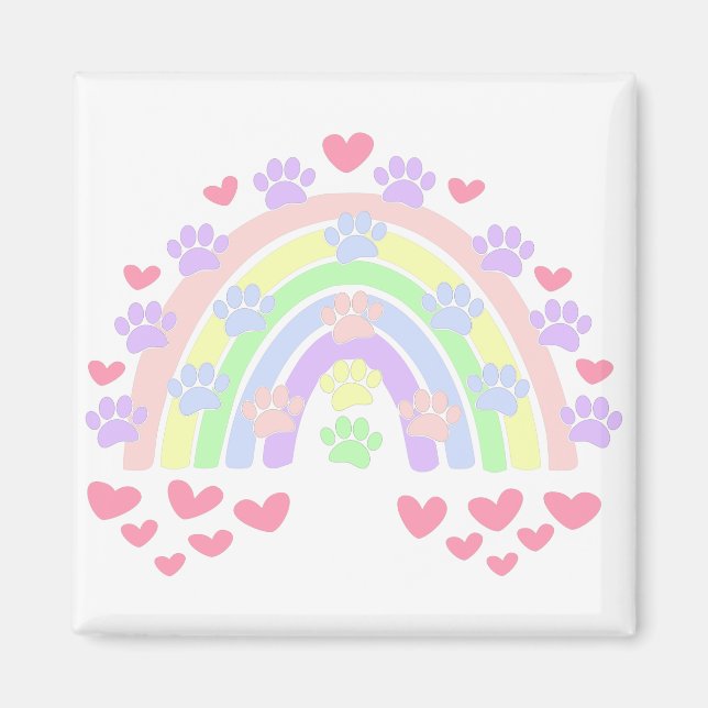 Pastel Rainbow Hearts och Hund Tass avtryck Magnet (Framsidan)