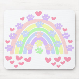 Pastel Rainbow Hearts och Hund Tass avtryck Musmatta