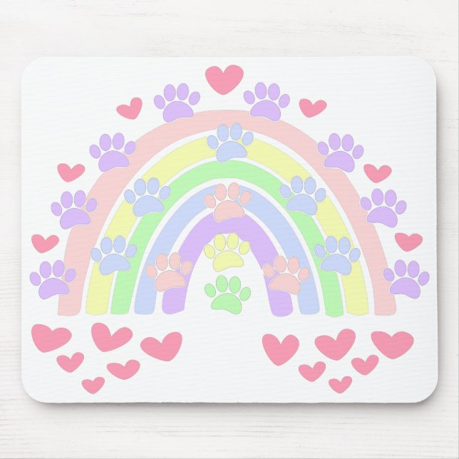 Pastel Rainbow Hearts och Hund Tass avtryck Musmatta (Framsidan)