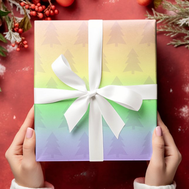 Pastel Rainbow Helgdag Träd Presentpapper (Skapare uppladdad)