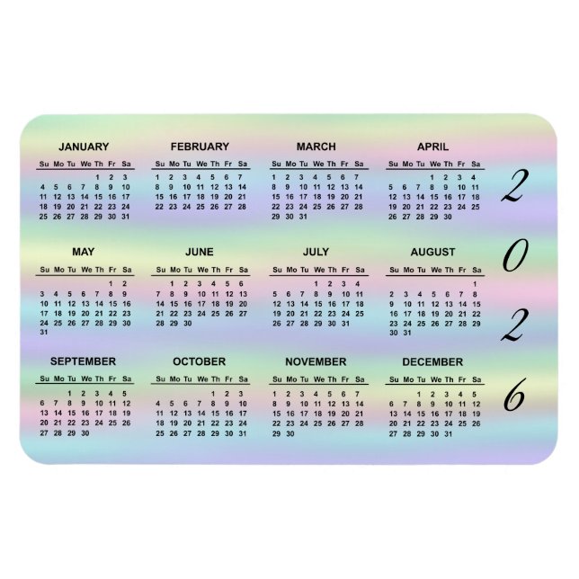 Pastel Rainbow Holografik | 2021 Kalender Magnet (Horisontell)