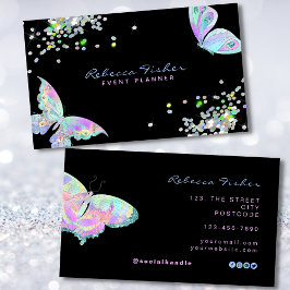Pastel Rainbow Holografik Iridescent Butterfly Visitkort