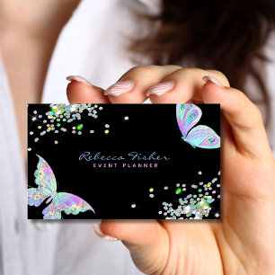 Pastel Rainbow Holografik Iridescent Butterfly Visitkort