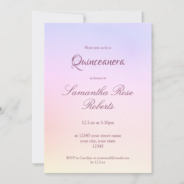 Pastel Rainbow Holografisk Elegant Quinceanera Inbjudningar (Framsida)