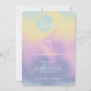 Pastel Rainbow Holografisk övertoning Barns födels Inbjudningar