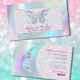 Pastel Rainbow Holografiskt Butterfly-Affärskort Visitkort
