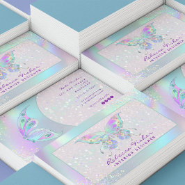 Pastel Rainbow Holografiskt Butterfly-Affärskort Visitkort