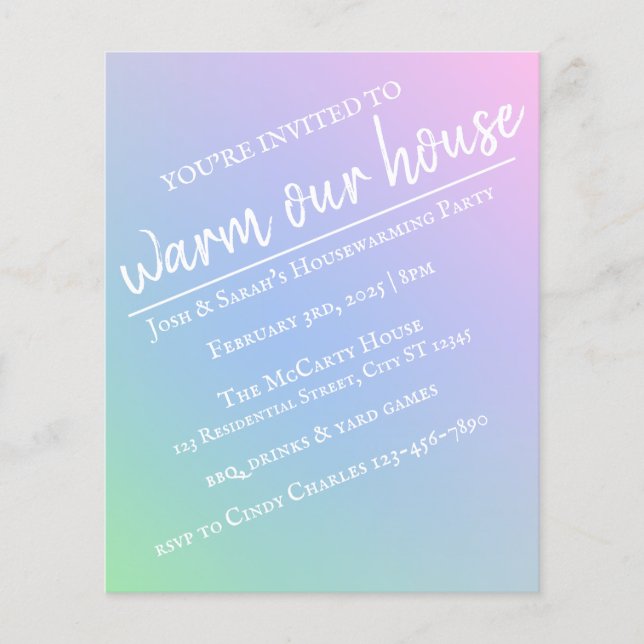 Pastel Rainbow Houseuppvärmning Party Flyer (Framsidan)