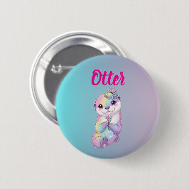 Pastel Rainbow Kawaii Otter Kids Birthday Button Knapp