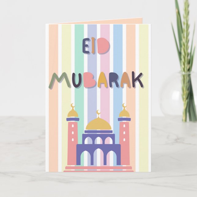 Pastel Rainbow Kids Eid Mubarak Eid FolCard Meddelande (Framsida)