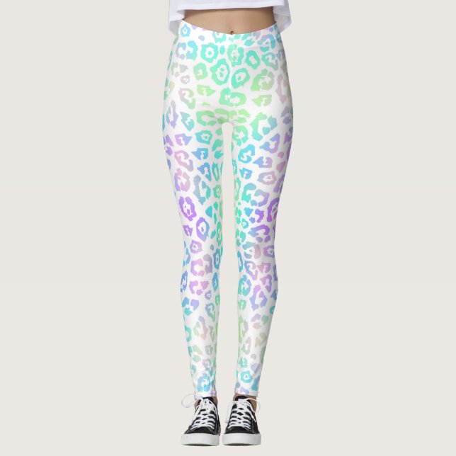 Pastel Rainbow Leopard Mönster Leggings (Framsida)