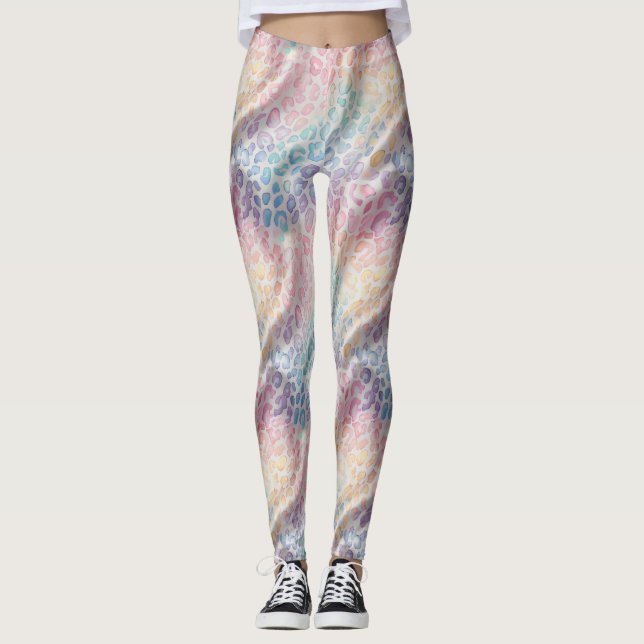 Pastel Rainbow Leopard Print Leggings (Framsida)
