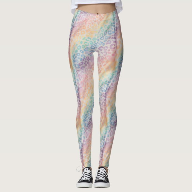 Pastel Rainbow Leopard Print Leggings (Framsida)