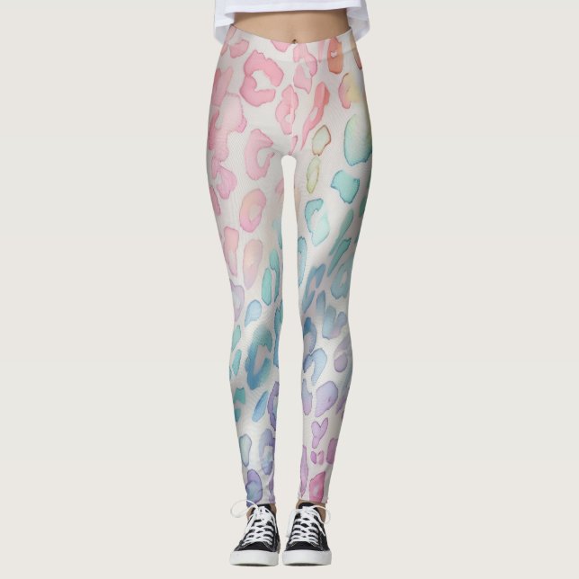 Pastel Rainbow Leopard Print Leggings (Framsida)